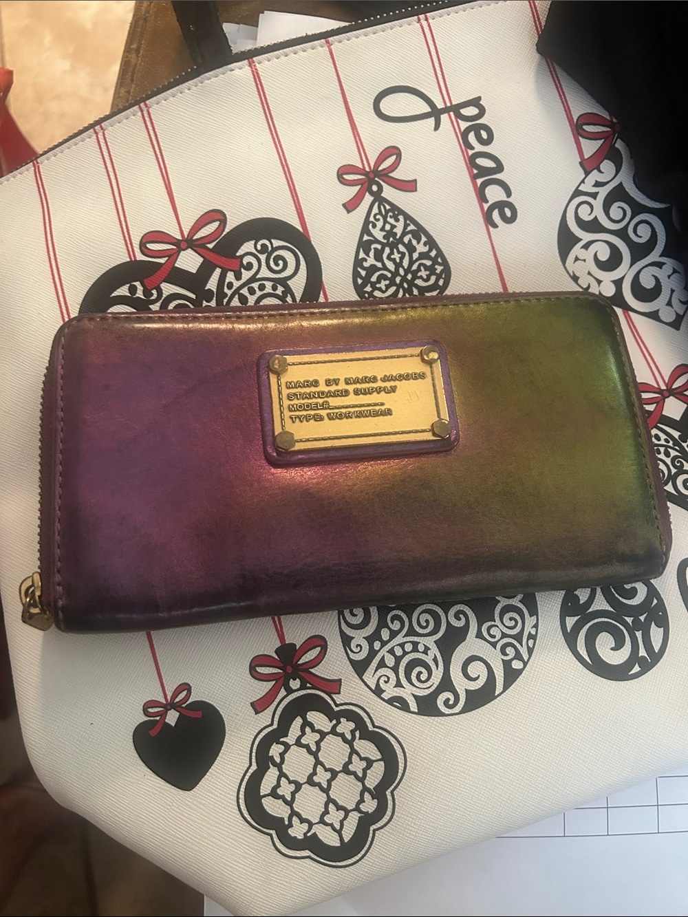 Marc by Marc Jacobs Iridescent Purple-Green Zip Around Wallet